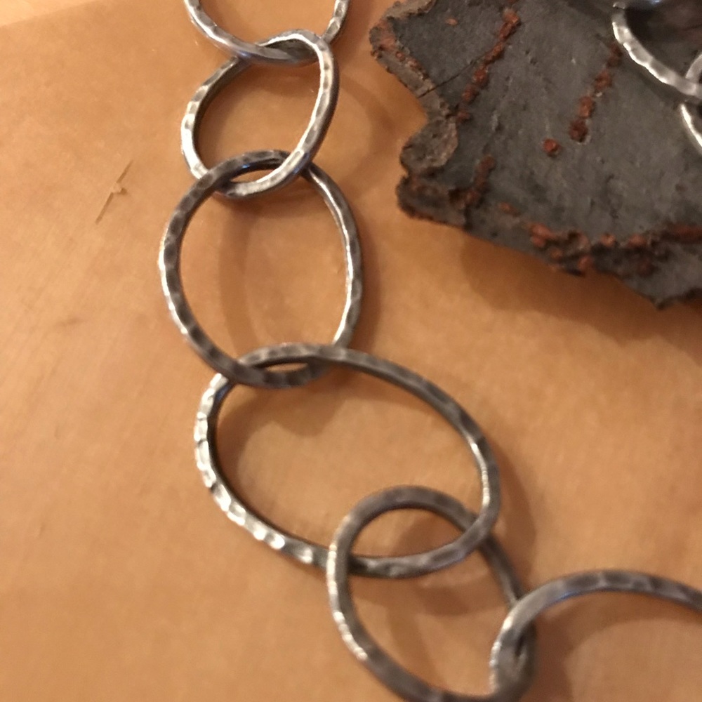 Sterling Solid Link Hammered Necklace - image 5